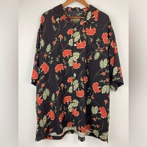 Pusser’s West Indies size XL Men’s Black Red Green Floral Silk Button Up Shirt